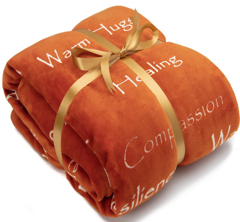 Chanasya Premium Sympathy Warm Hugs Gift Throw Blanket - Healing Gift Cancer Chemo Survivor Get Well Caring Gifts - Comfort Gift Blanket for Love Support Strength -Women Men Friend Grandma - Orange - Image 1